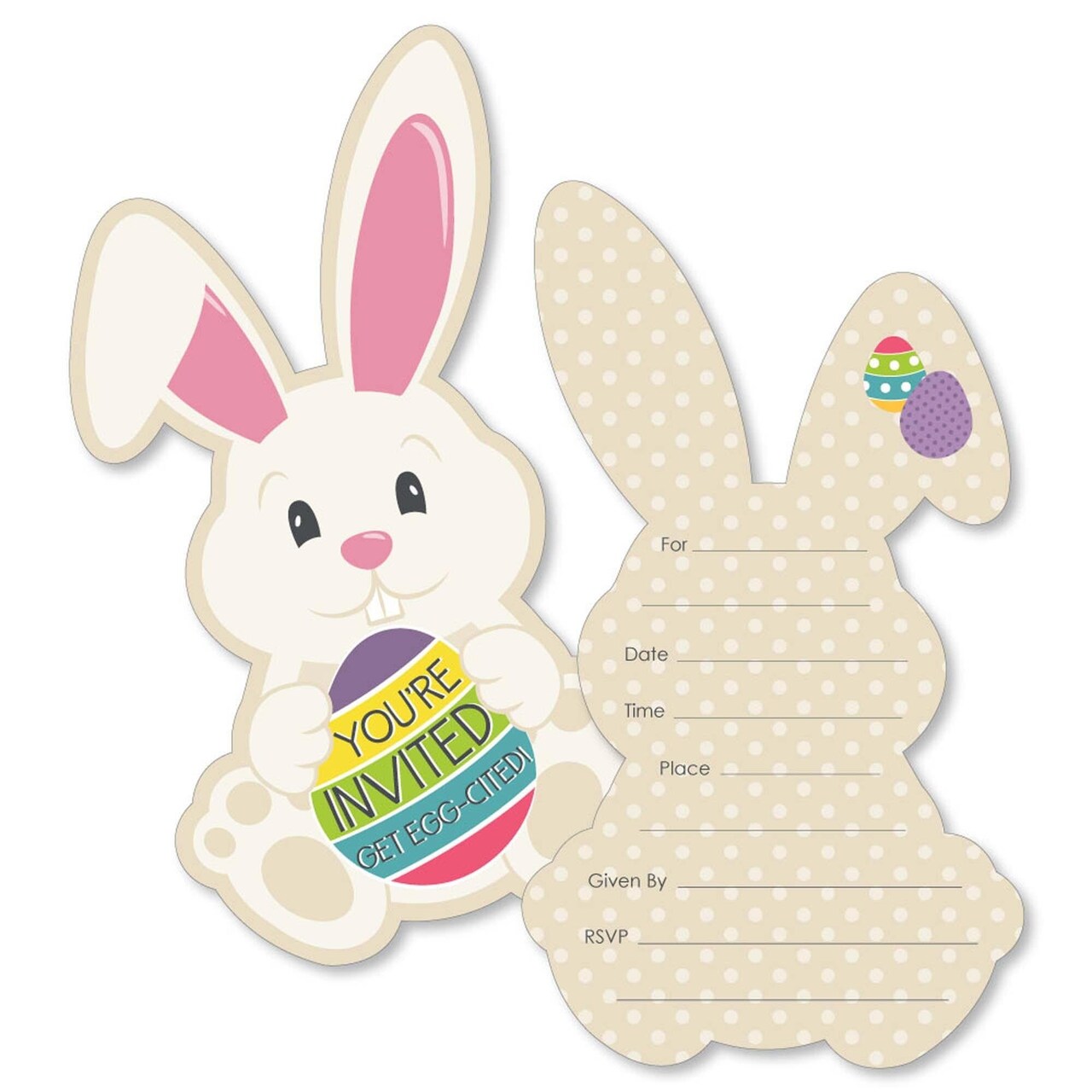 Big Dot of Happiness Hippity Hoppity - Shaped Fill-in Invitations - Easter Bunny Party Invitation Cards with Envelopes - Set of 12